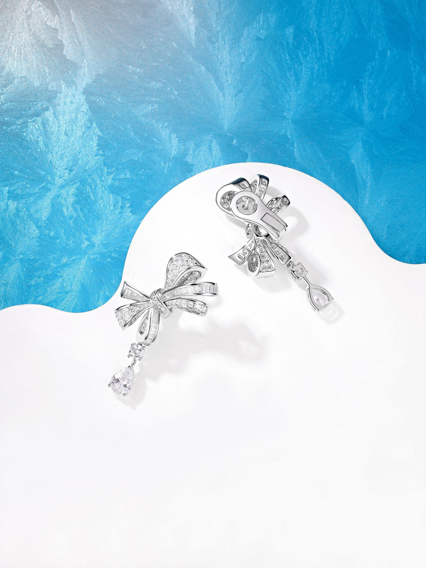 925 sterling silver luxury diamond bow teardrop earrings