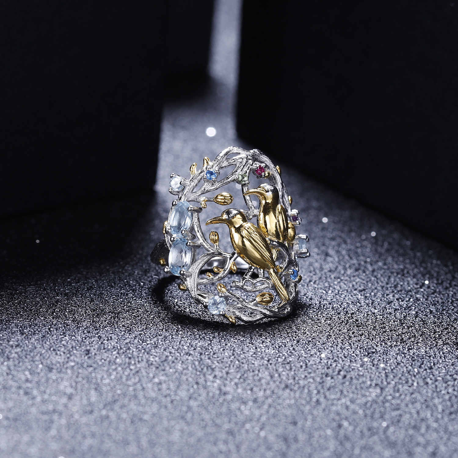 niche bird design s925 silver natural gemstone ring