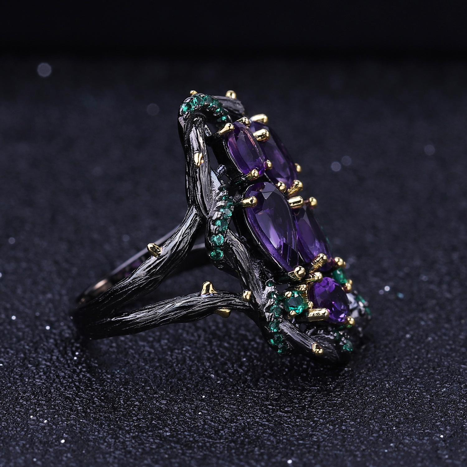 original design, handcrafted italian natural amethyst s925 silver ring