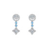 gd peace sign & clover earrings 925 silver blue diamond full pave