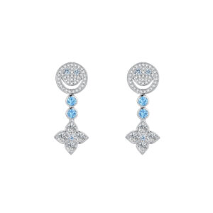 gd peace sign & clover earrings 925 silver blue diamond full pave