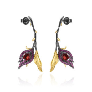designer floral earrings s925 silver natural garnet stud dangle