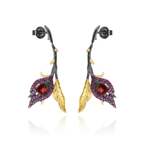 designer floral earrings s925 silver natural garnet stud dangle