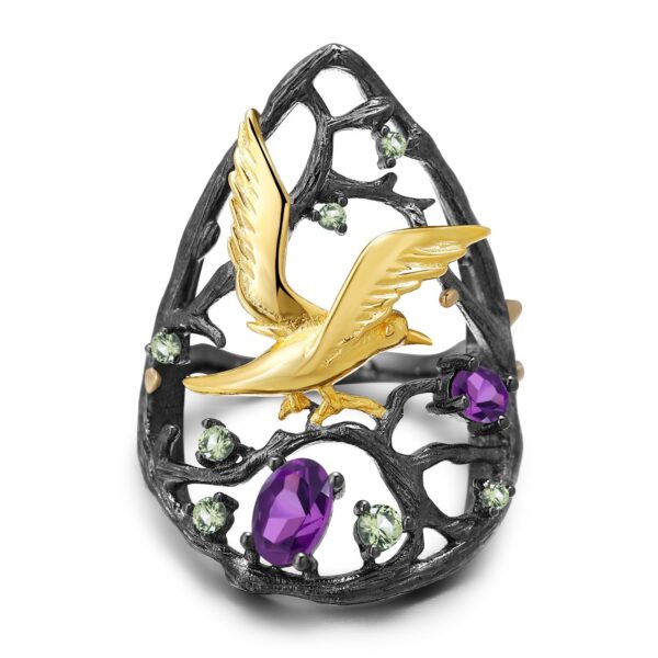 birds paradise ring s925 silver topaz rose garnet original design
