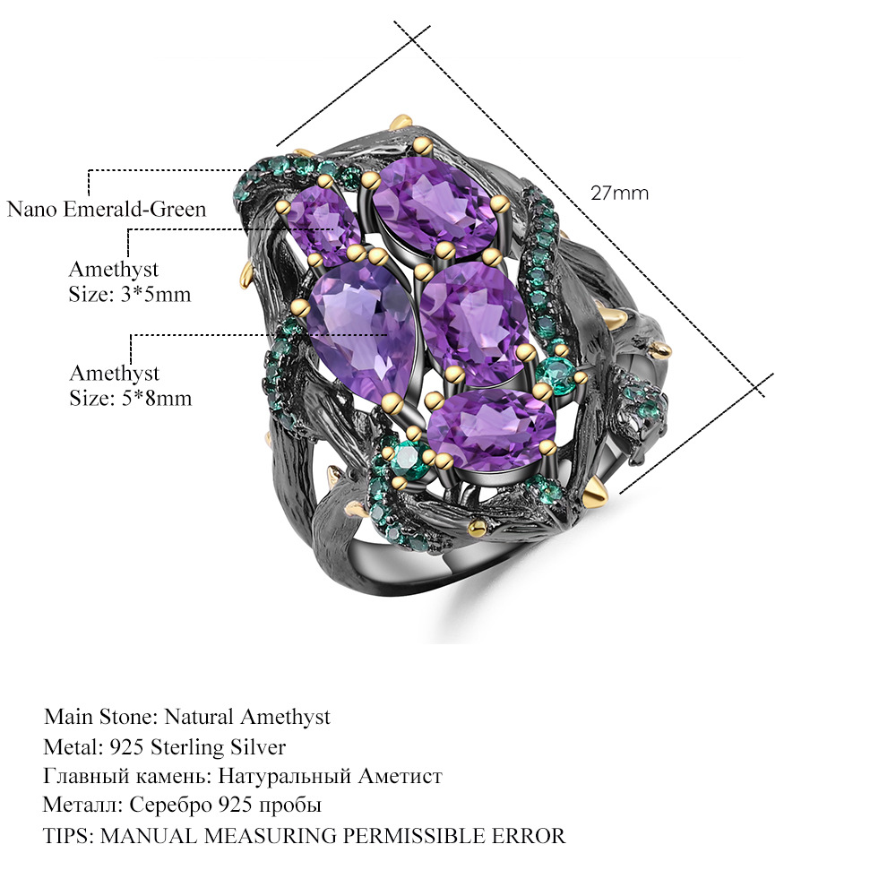 original design, handcrafted italian natural amethyst s925 silver ring