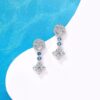 gd peace sign & clover earrings 925 silver blue diamond full pave