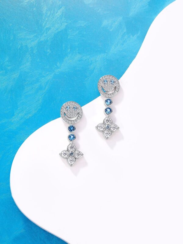 gd peace sign & clover earrings 925 silver blue diamond full pave