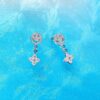 gd peace sign & clover earrings 925 silver blue diamond full pave