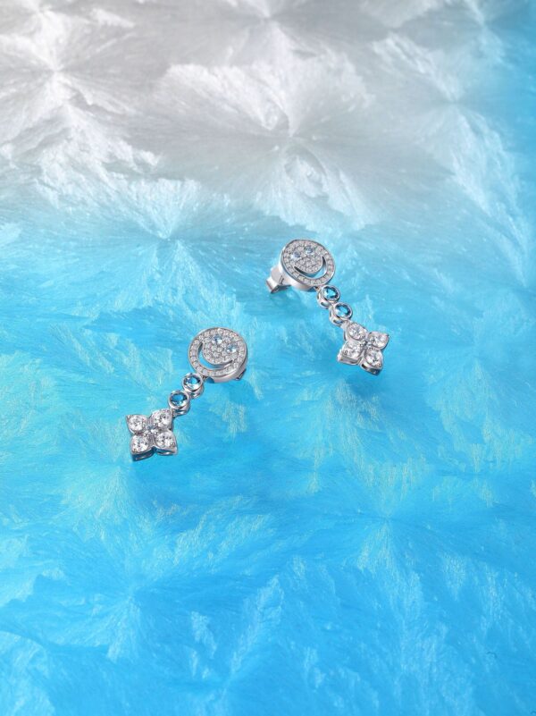gd peace sign & clover earrings 925 silver blue diamond full pave
