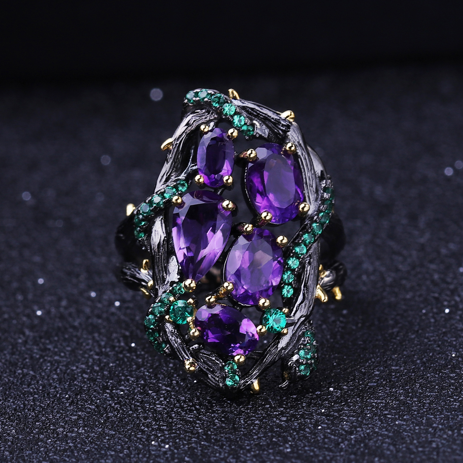 original design, handcrafted italian natural amethyst s925 silver ring