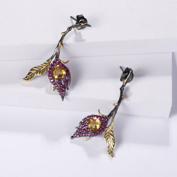 designer floral earrings s925 silver natural garnet stud dangle