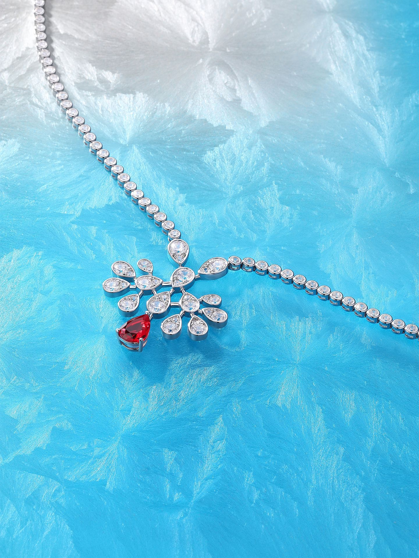 josephine ruby teardrop necklace 925 silver full pave diamonds