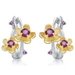 sku-1-天然玫瑰榴耳环 Plum Blossom Earrings 925 Silver Natural Topaz & Garnet Floral Style