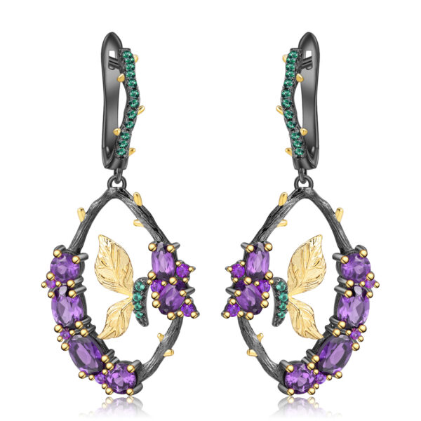 sku-1-天然紫晶耳坠 Secret Garden Butterfly Earrings 925 Silver Natural Gemstones Dangle
