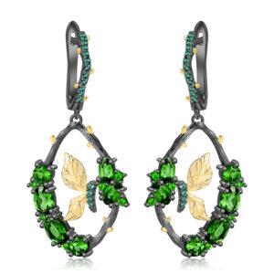 Secret Garden Butterfly Earrings 925 Silver Natural Gemstones Dangle