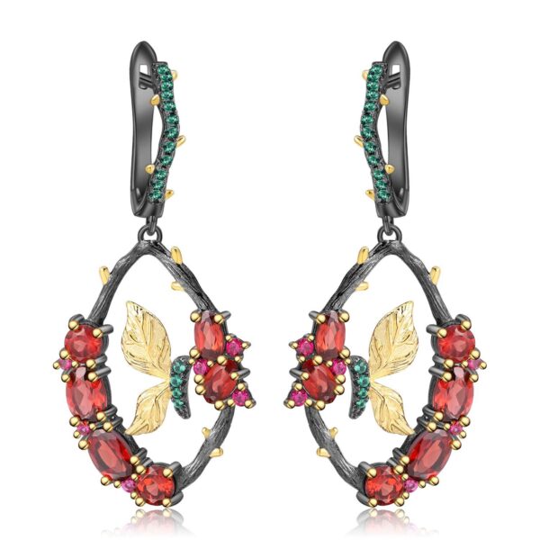 sku-3-天然石榴石耳坠 Secret Garden Butterfly Earrings 925 Silver Natural Gemstones Dangle