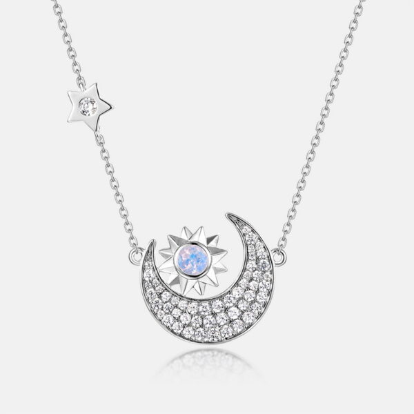 sun moon star necklace s925 silver blue moonstone pendant collarbone