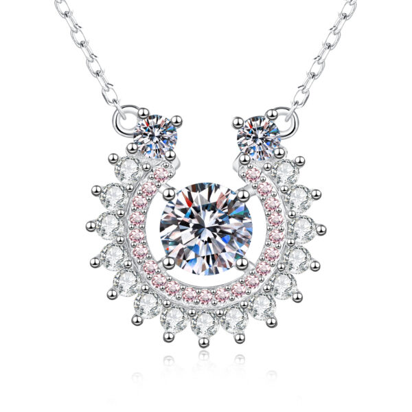 Horseshoe Moissanite Pendant Necklace 925 Silver Full Pave