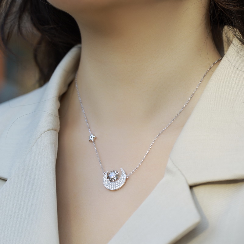 sun moon star necklace s925 silver blue moonstone pendant collarbone