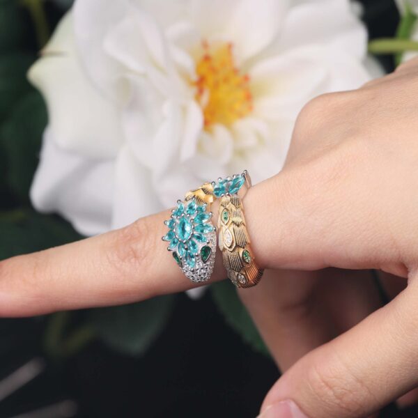 详情-14 Serpent Ring | Gold Plated 925 Silver & Synthetic Paraiba Statement