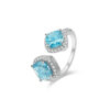 详情-14 Halo Square Aquamarine Open Ring 925 Silver Cut Diamond Niche Design