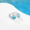 详情-17 Halo Square Aquamarine Open Ring 925 Silver Cut Diamond Niche Design