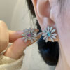 详情-19 GD Style Daisy Earrings 925 Silver Yellow & Pink Blue Diamond Pave