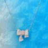 princess style bow necklace | pink diamond & 925 silver new arrival