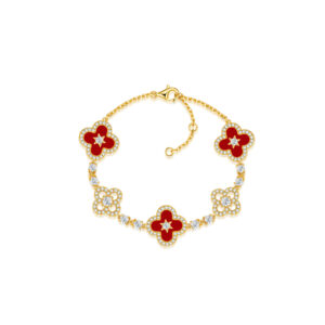 5 flower star & clover bracelet 925 silver diamond natural stone new