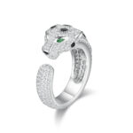Leopard Head Open Ring 925 Silver Full Pave Enamel Spots Statement
