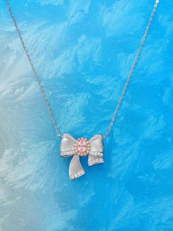 princess style bow necklace | pink diamond & 925 silver new arrival