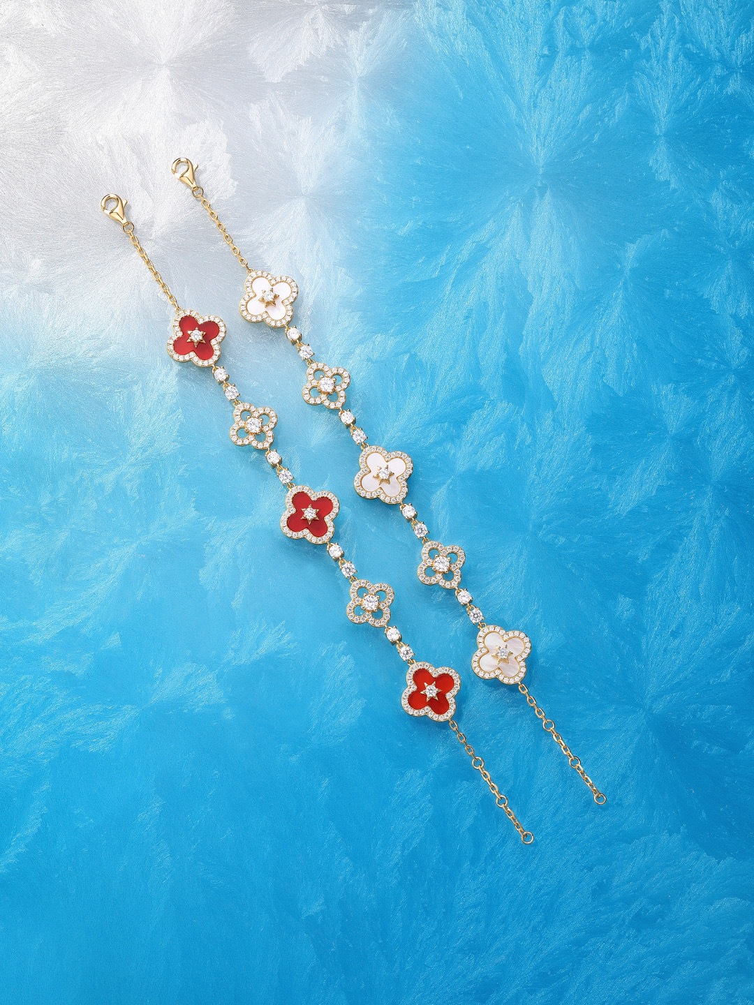 5 flower star & clover bracelet 925 silver diamond natural stone new