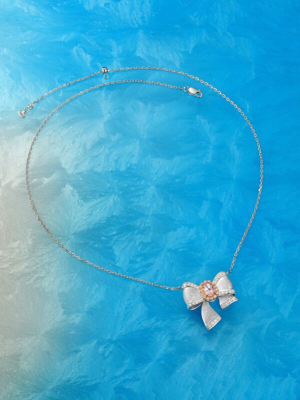 princess style bow necklace | pink diamond & 925 silver new arrival
