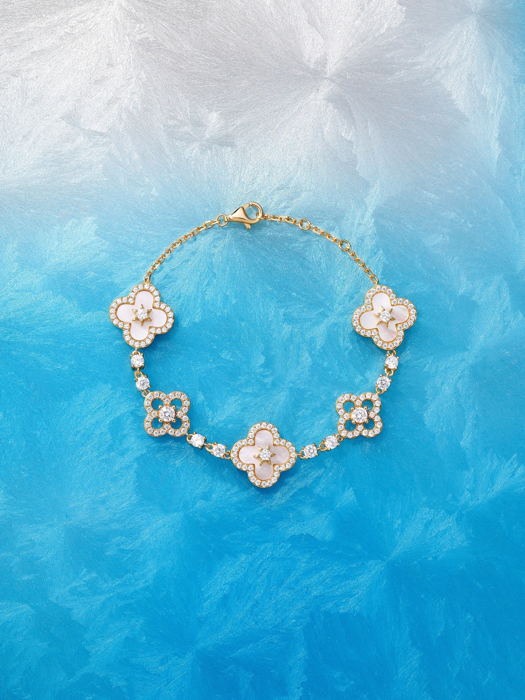 5 flower star & clover bracelet 925 silver diamond natural stone new