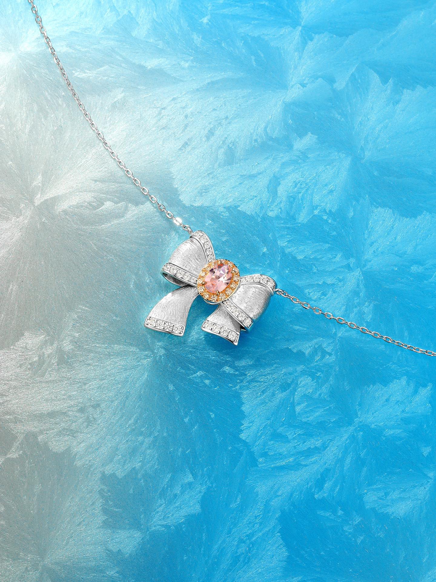 princess style bow necklace | pink diamond & 925 silver new arrival