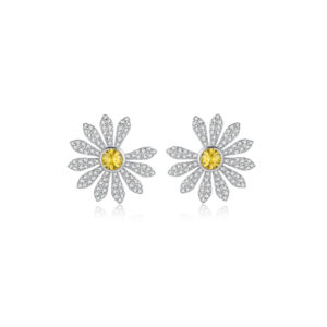 GD Style Daisy Earrings 925 Silver Yellow & Pink Blue Diamond Pave