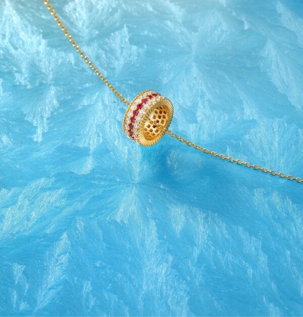 Ruby Accent Rose Pendant Necklace 925 Silver Full Pave Collarbone Chain