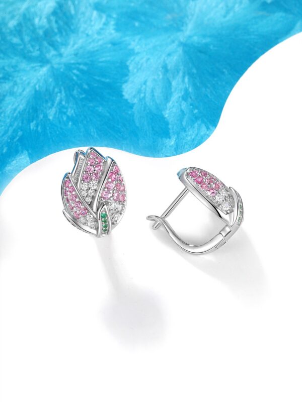 3D Flower Ear Studs 925 Silver Full Pave Colored Diamonds Luxury