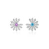详情-8 GD Style Daisy Earrings 925 Silver Yellow & Pink Blue Diamond Pave