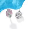 3D Flower Ear Studs 925 Silver Full Pave Colored Diamonds Luxury