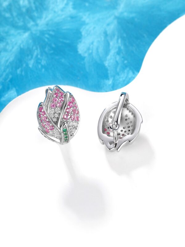 3D Flower Ear Studs 925 Silver Full Pave Colored Diamonds Luxury