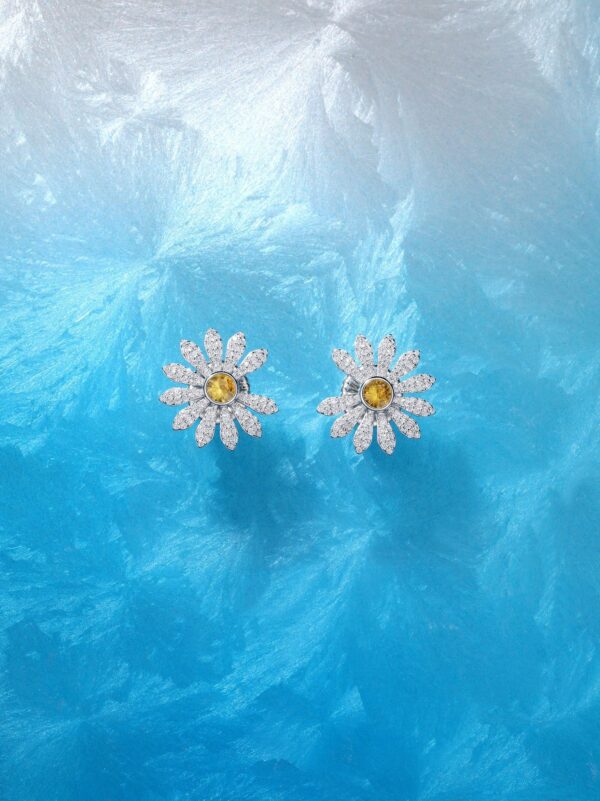 详情-9 GD Style Daisy Earrings 925 Silver Yellow & Pink Blue Diamond Pave