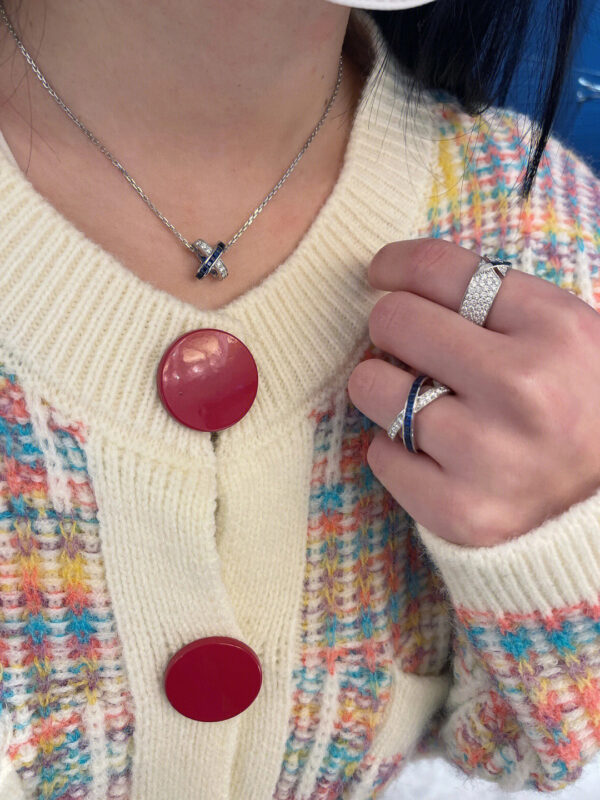 详情-13 Pink Sapphire X Cross Necklace 925 Silver Full Pave Liens Inspired