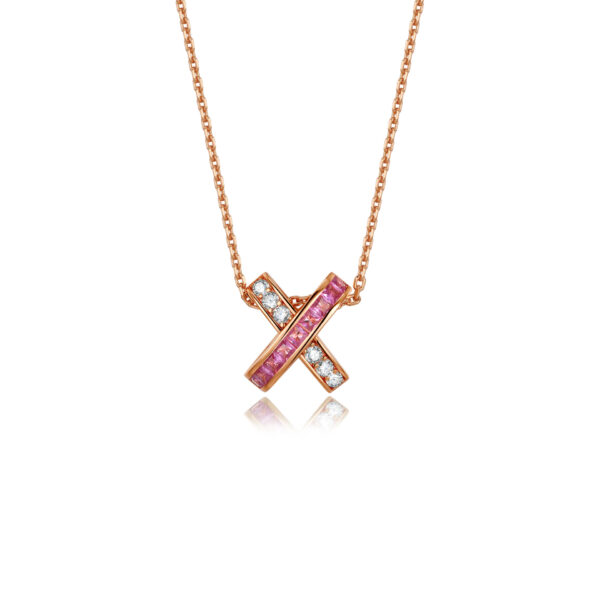 Pink Sapphire X Cross Necklace 925 Silver Full Pave Liens Inspired