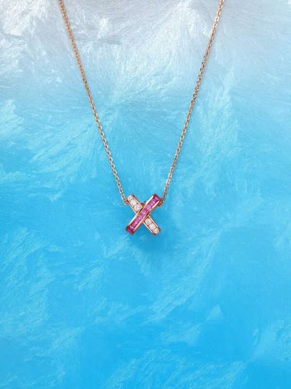 详情-6 Pink Sapphire X Cross Necklace 925 Silver Full Pave Liens Inspired