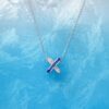 详情-7 Pink Sapphire X Cross Necklace 925 Silver Full Pave Liens Inspired
