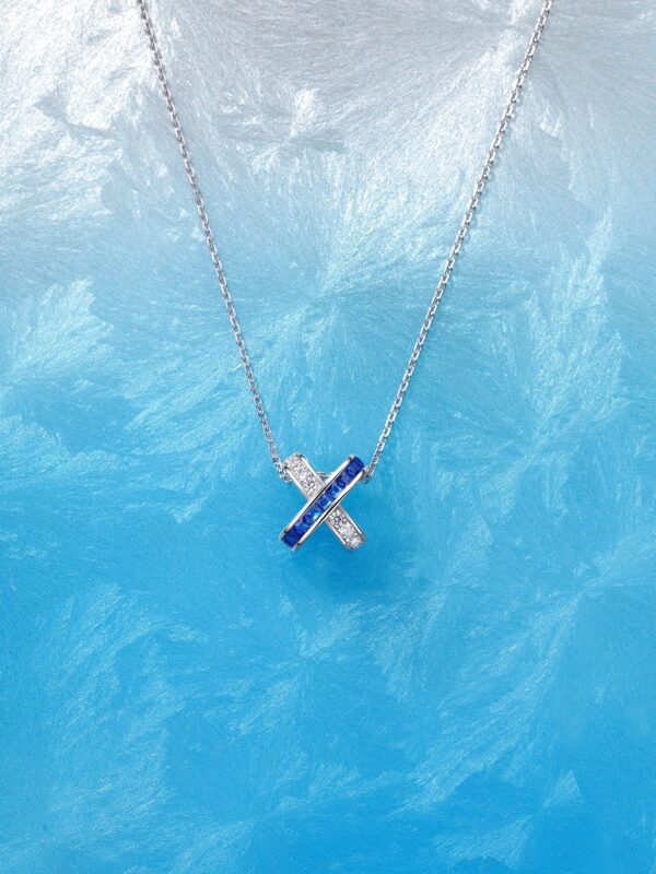 详情-7 Pink Sapphire X Cross Necklace 925 Silver Full Pave Liens Inspired